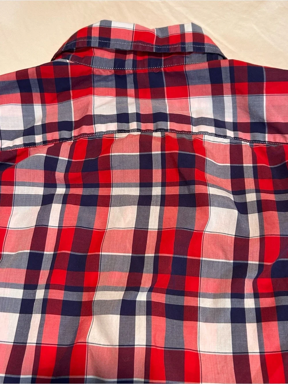 J.Crew Men's Small Plaid Button Down Shirt Red White Navy Long Sleeve